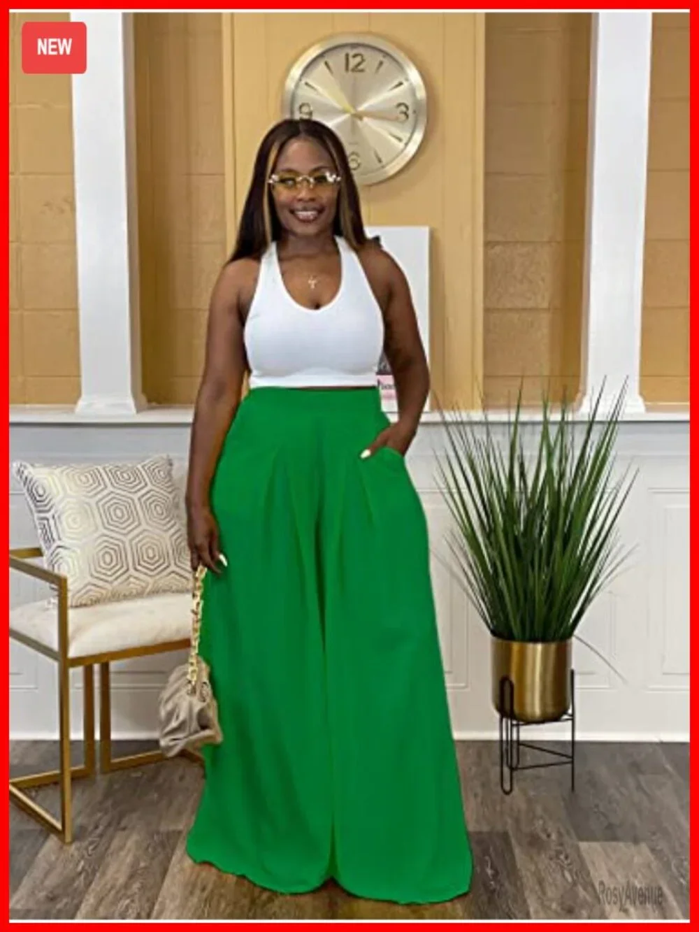 High Waisted Wide Leg Palazzo Pants with Pockets Plus Size